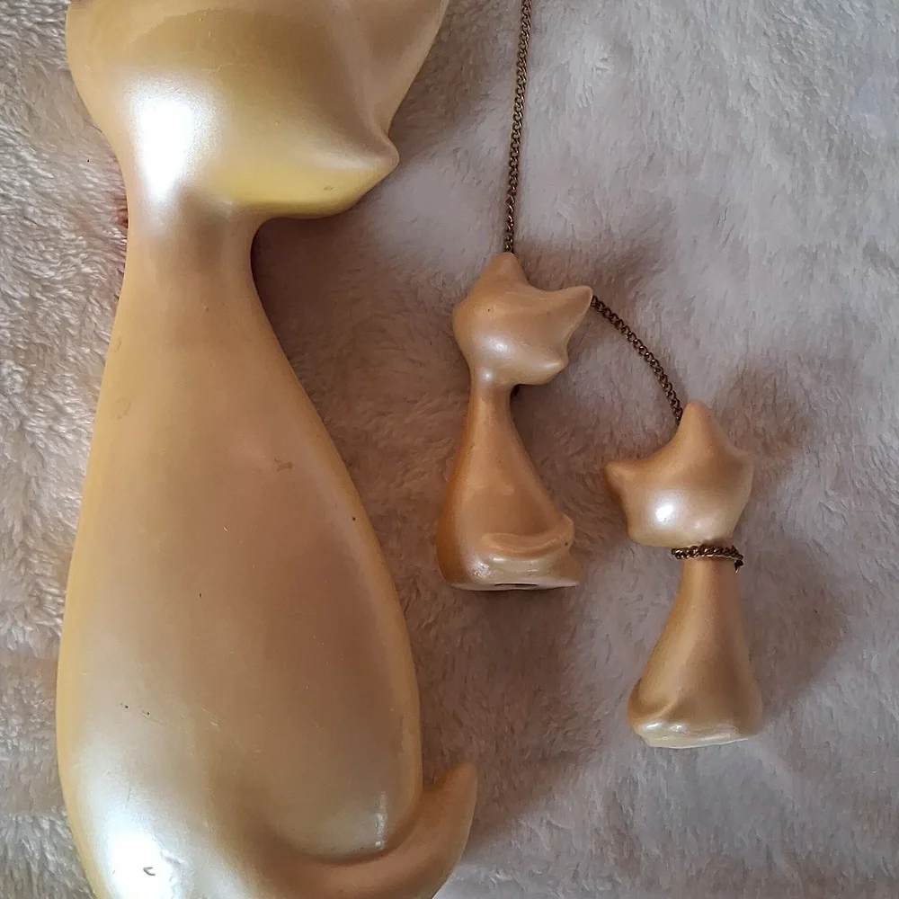 Charming Vintage Long Eyelash  Cat Figurine Set. Made In JAPAN. 60s. - Picture 4 of 5